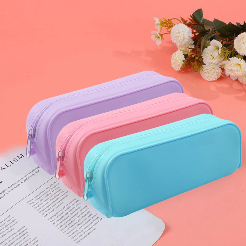Nuevo estuche de lápices de silicona colorido Kawaii, bonito estuche de lápices a la moda, bolsa de almacenamiento de papelería, útiles escolares para estudiantes, regalo para estudiantes