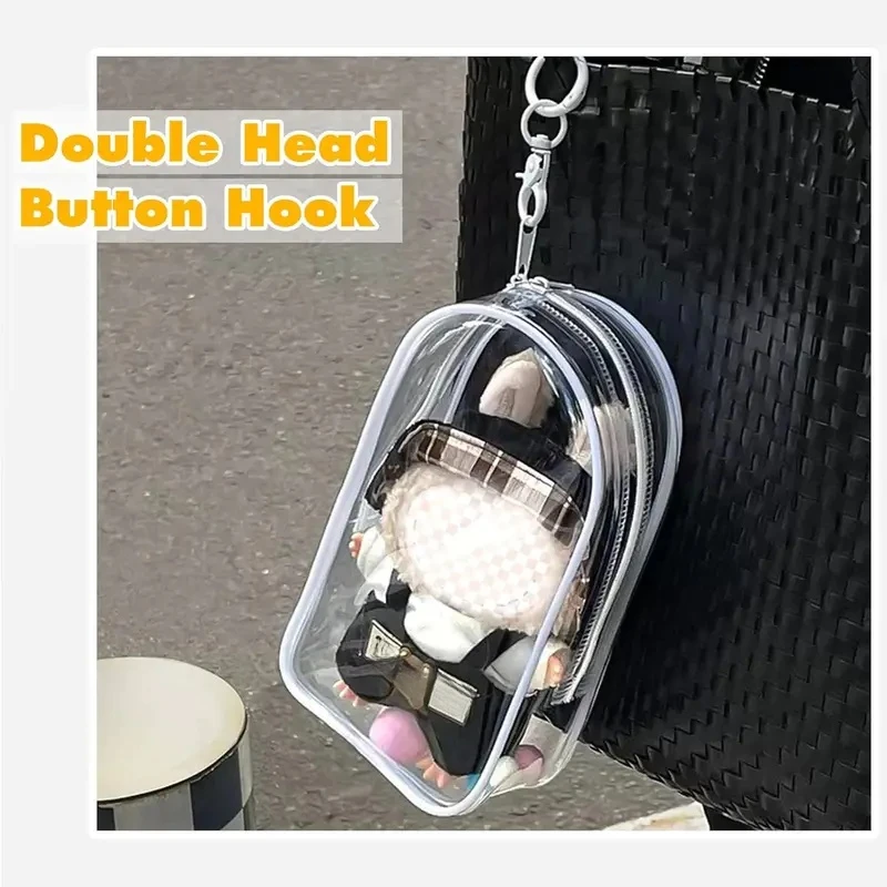 Colorful Transparent Protector Case Organizer Box for 17cm Plush Dolls Outdoor Display Bag With Keychain Doll Accessories