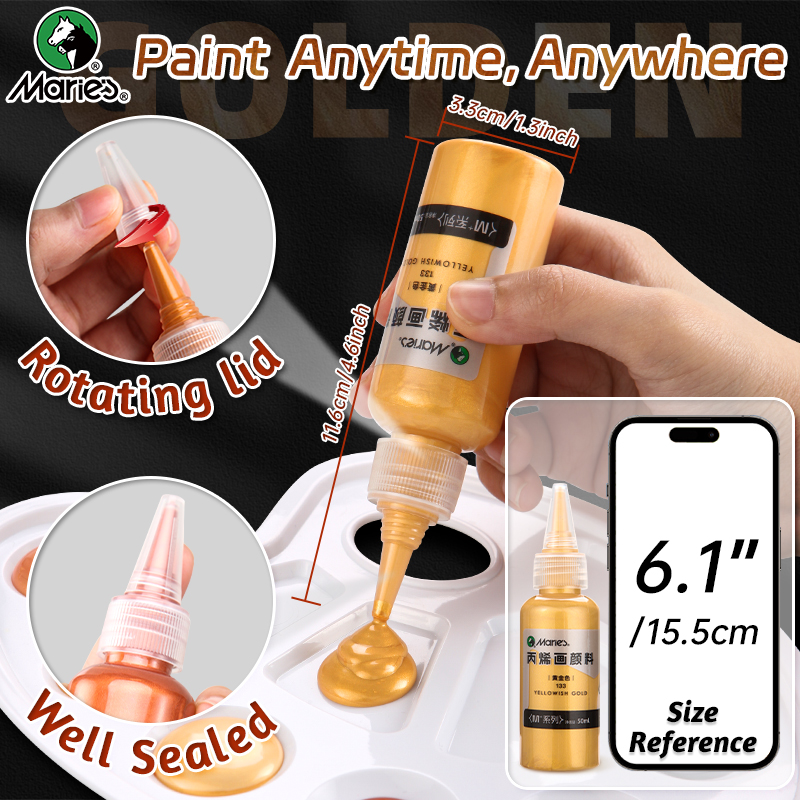 50 ml Marie's metallic acrylverf, parelmoer rijke glanzende pigmenten met fles, gouden zilverheid voor doe-het-zelf kunstschilderen, hout, Gl