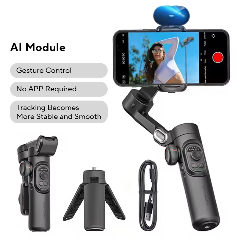 AOCHUAN Stabilizzatore cardanico portatile a 3 assi per smartphone con luce di riempimento per iPhone Android Face Tracking Tiktok Vlog Smart XE