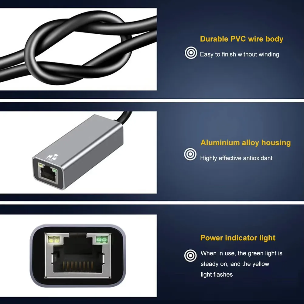 Ethernet-адаптер 2-в-1 2500 Мбит/с USB 3.0 Type-C к RJ45, адаптер проводной сетевой карты, 2,5G, высокоскоростной Ethernet-адаптер для ноутбука