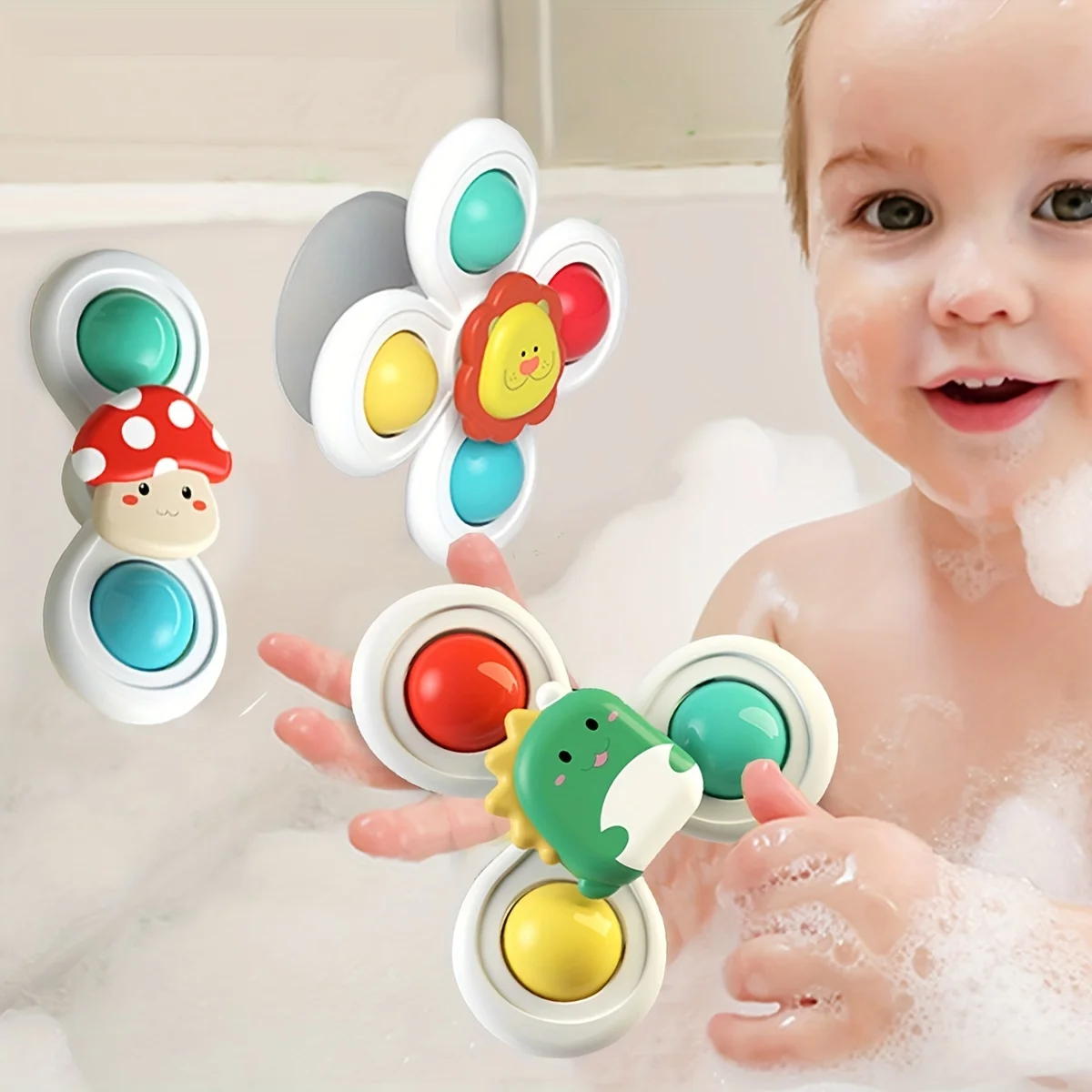 Bebê ventosa girador brinquedos de banho para idade 1 2 3 meninos meninas girando brinquedos sensoriais avião carro viagem cadeiras jantar janela brinquedos
