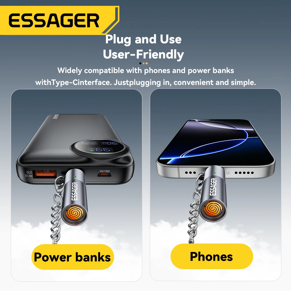 Essager USB-C Mini encendedor de alambre de tungsteno, seguridad para encendido para viajes aéreos, sin llama, apagado automático, encendedor de cigarrillos Typec