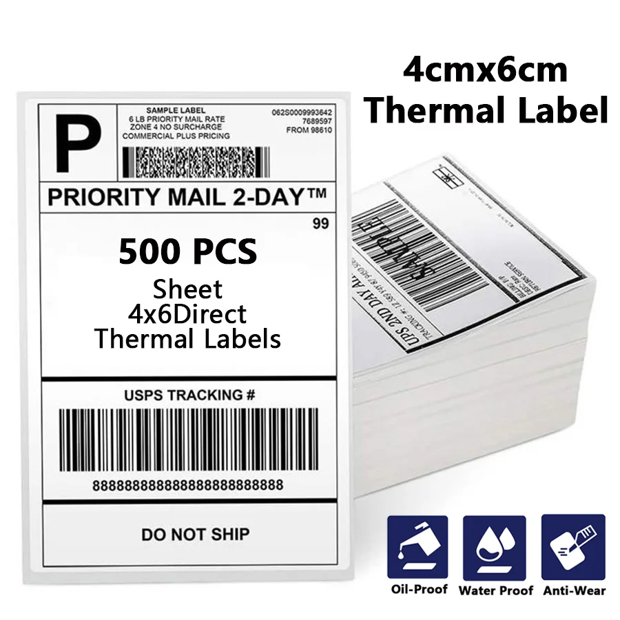 Etiquetas térmicas diretas 4x6, papel 100x150mm 100/500 peças para etiquetas de envio dhl ups express logotipo código de barras para 9220/9210/246s/d200m