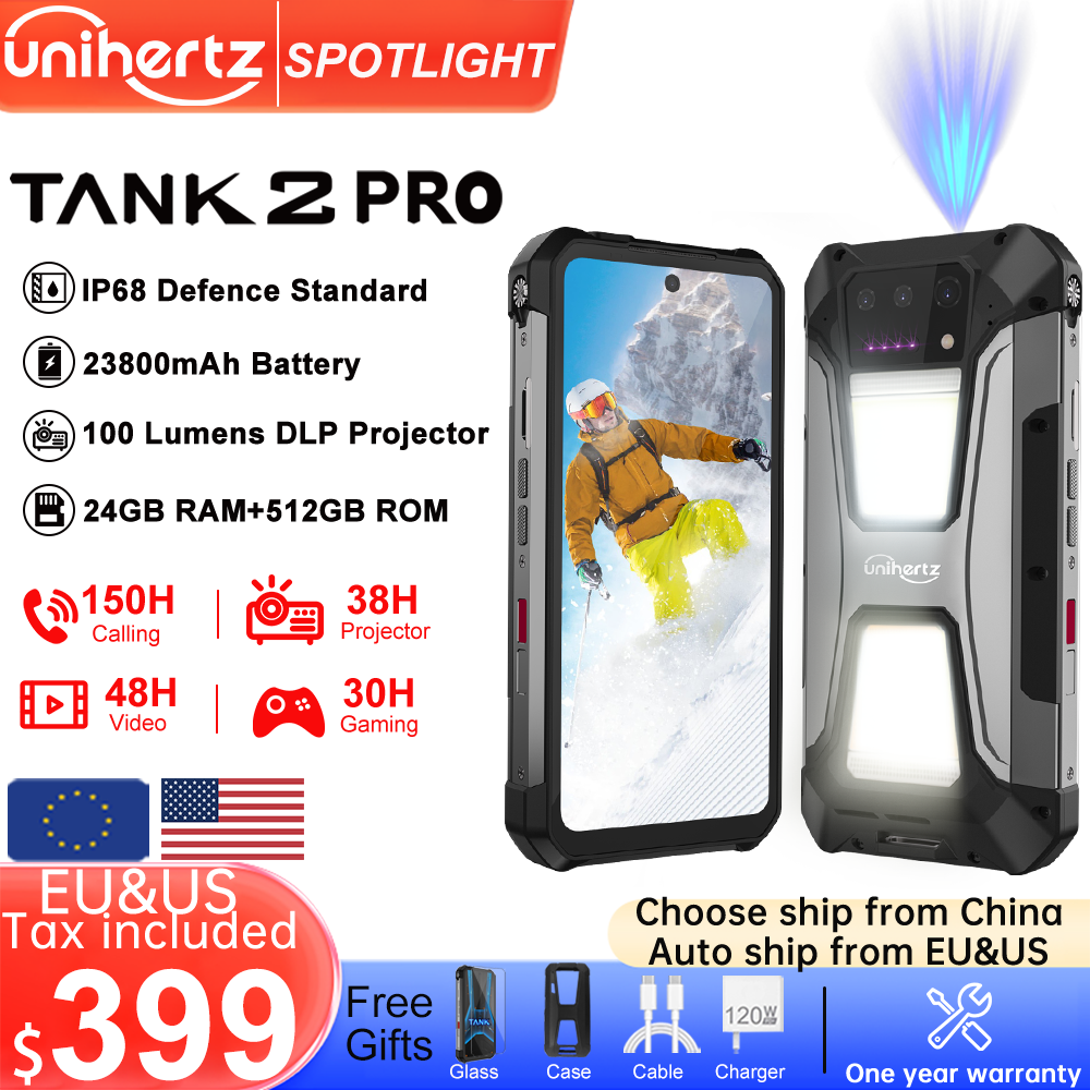 Unihertz tank 2 Pro 8849 rugged phone with projector, 100MP camera, 24GB 512GB, Android 14, 100MP, NFC, Helio G99, 23800mAh , 4G