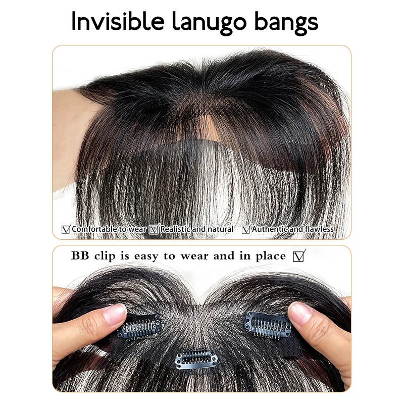 25 センチメートル人毛女性の自然な額美白髪強化ヘッドカーテン 3D 8 文字エア前髪トッパーヘア
