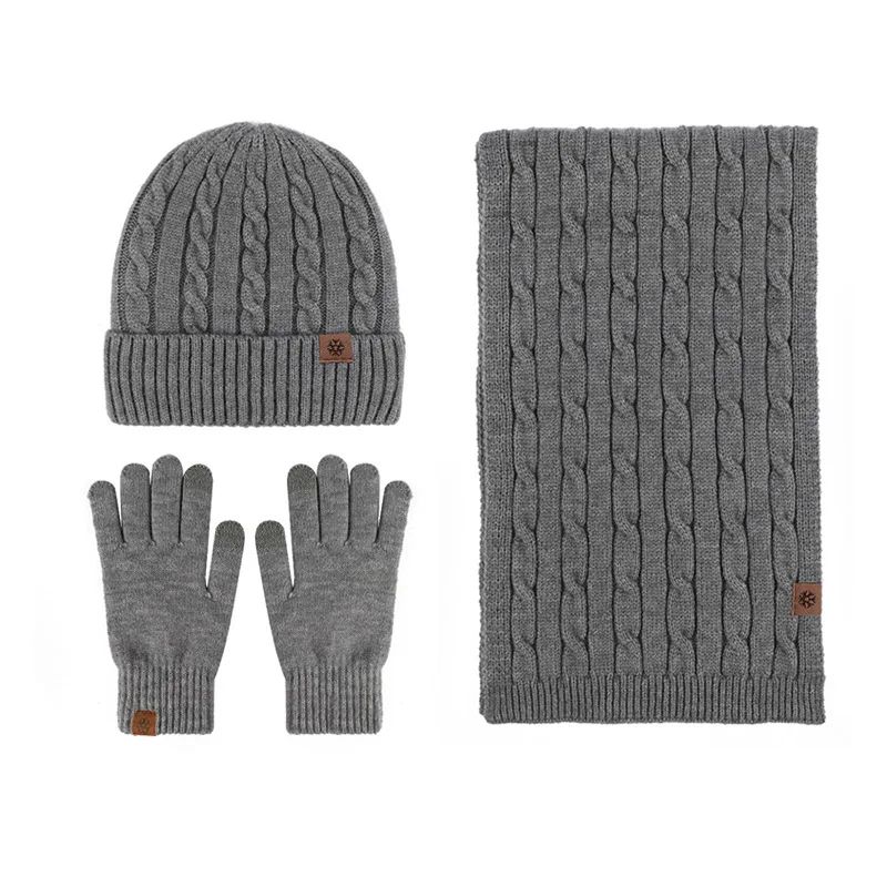 3PCS Winter New Knitted Hat Scarf and Gloves Three-piece Set  Winter Women's Cold-proof and Warm Scarf Three-piece Set for Men