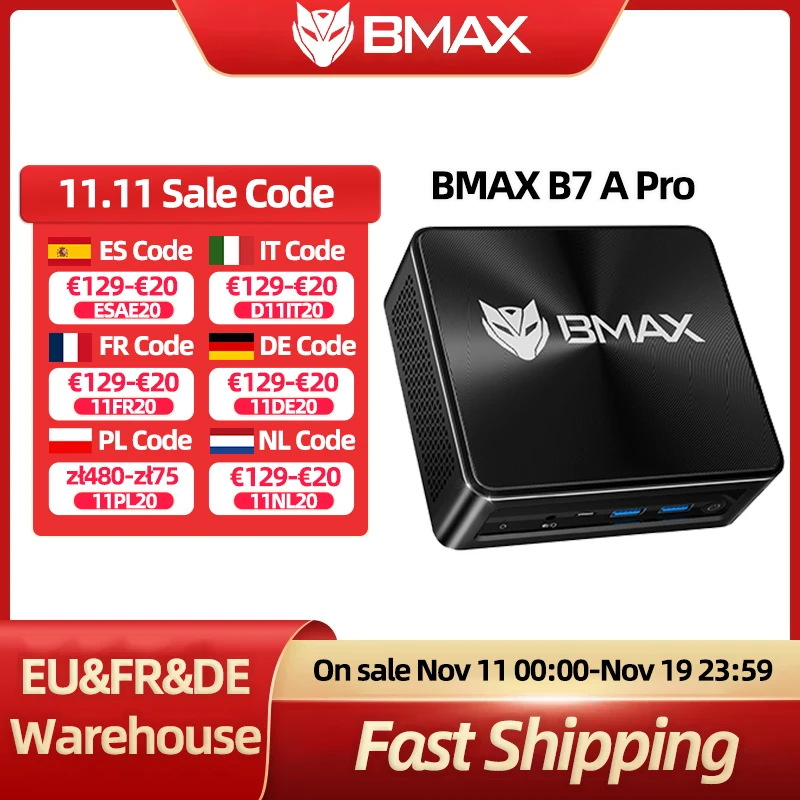 BMAX MaxMini B7 A Pro Mini-PC AMD Ryzen 5 7430U AMD Radeon Graphics 16 GB DDR4 512 GB SSD Windows 11 WIFI 6