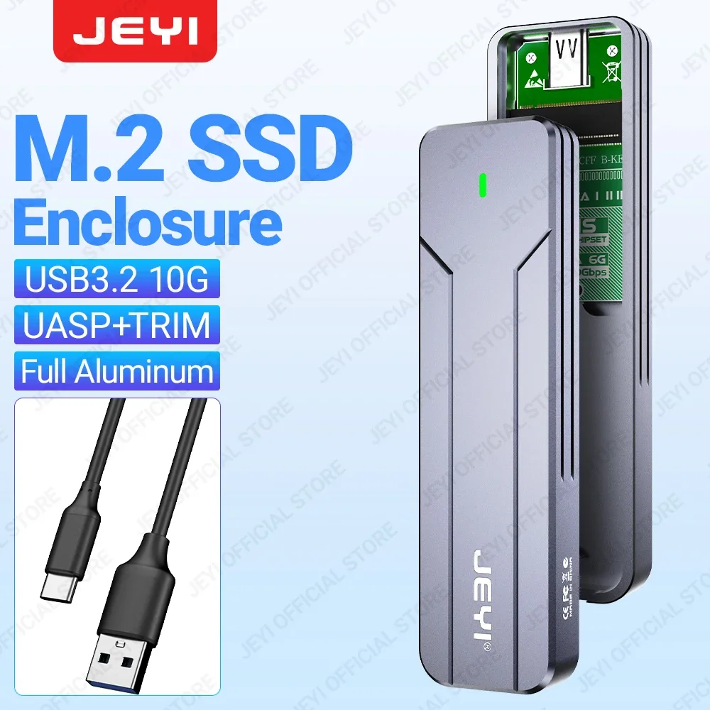 Корпус JEYI M.2 NVMe SATA SSD, USB 3.2 Gen 2 10 Гбит/с или 6 Гбит/с NGFF M-Key B-Key Внешний алюминиевый корпус M.2 с поддержкой отделки UASP