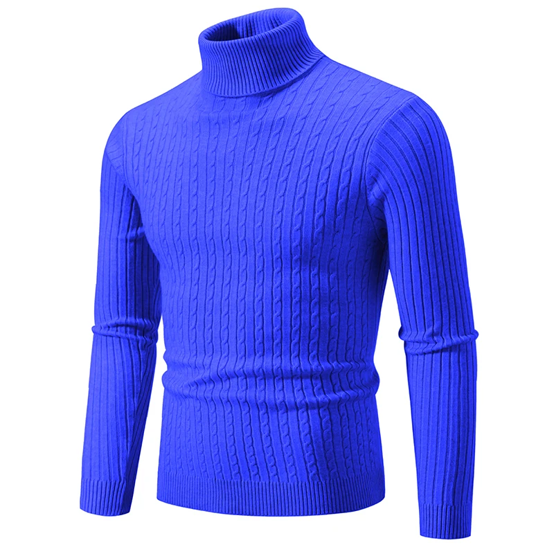 Men's Knitted Warm Turtleneck Sweaters Solid Color Slim Fit Fashionable Pullover Mens Winter Outdoor Tops