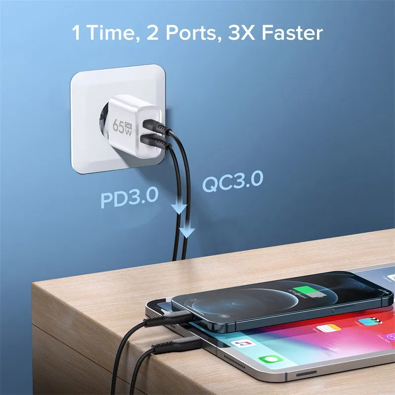 PD 65W GaN Fast Charging Charger Type C USB Mobile Phone Power Adapter For iPhone Samsung Hawei Xiaomi Quick Charge Wall Charger