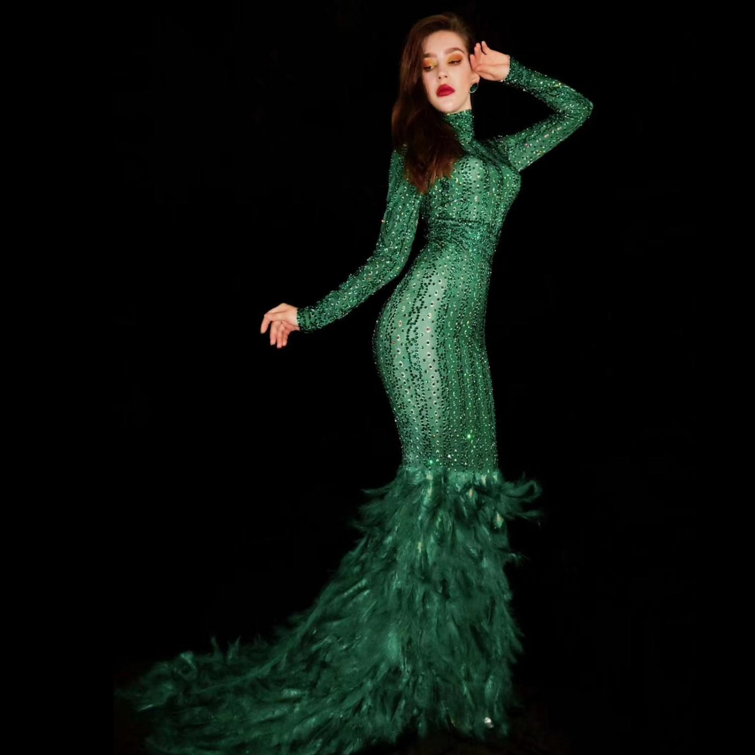 女性のためのグリーンパーティーのためのマーメイドドレス,豪華なイブニングドレス,カクテルドレス,ロングドレス,ステージドレス,w2301028