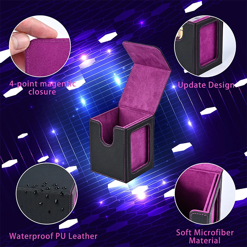 MTG-Kartendeckbox mit Sichtfenster, Aufbewahrungsbox für Sammelkarten, bietet Platz für 120 + einärmelige Karten, magnetische Box aus PU-Leder