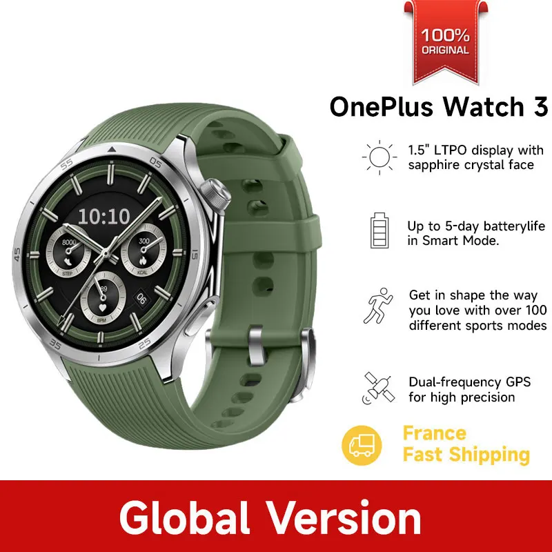 Algemene versie OnePlus Watch 3 Smart Watch 1,5 inch AMOLED-display 32 GB geheugen Snapdragon W5 Wear OS van Google IP68