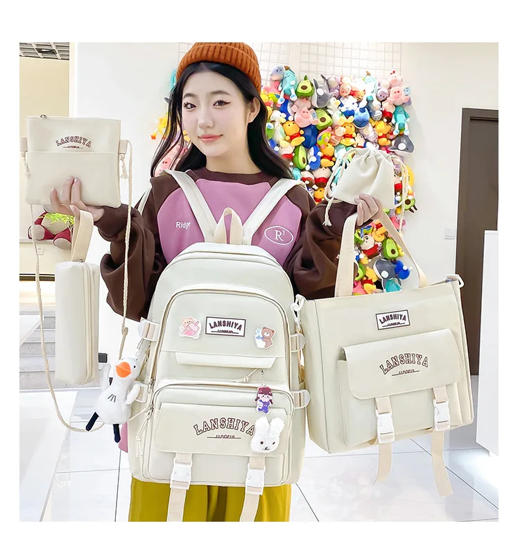 4 pièces/ensemble nouvelle Version coréenne Mori Harajuku étudiant cartable lycéen femme grande capacité sac à dos mode décontracté