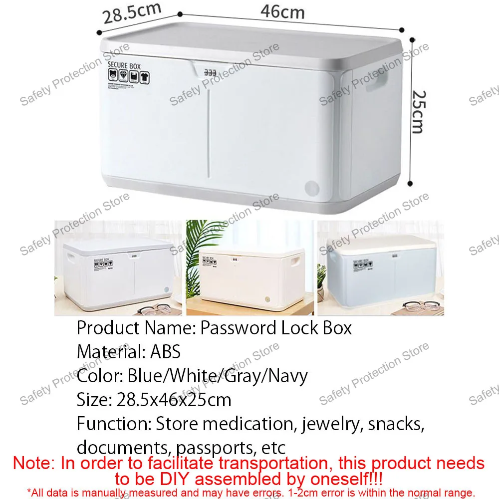 Three Digit Password Lock Safe Box ABS Privacy Security Storage Box Car Household Large Capacity Snack Passport Organizer Case
