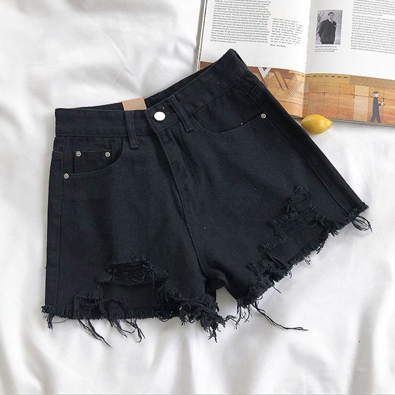 Lucyever-pantalones cortos de mezclilla para mujer, Vaqueros cintura alta con cortos de agujeros rasgados, informales, de pierna ancha