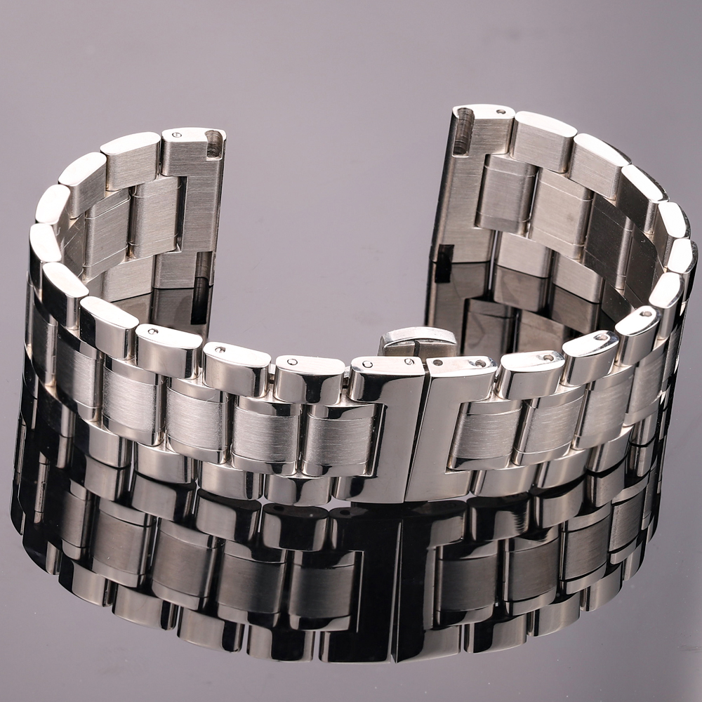 男性用ステンレス製時計バンド,頑丈なユニバーサルメタルストラップ,ファインアクセサリー,16mm〜24mm
