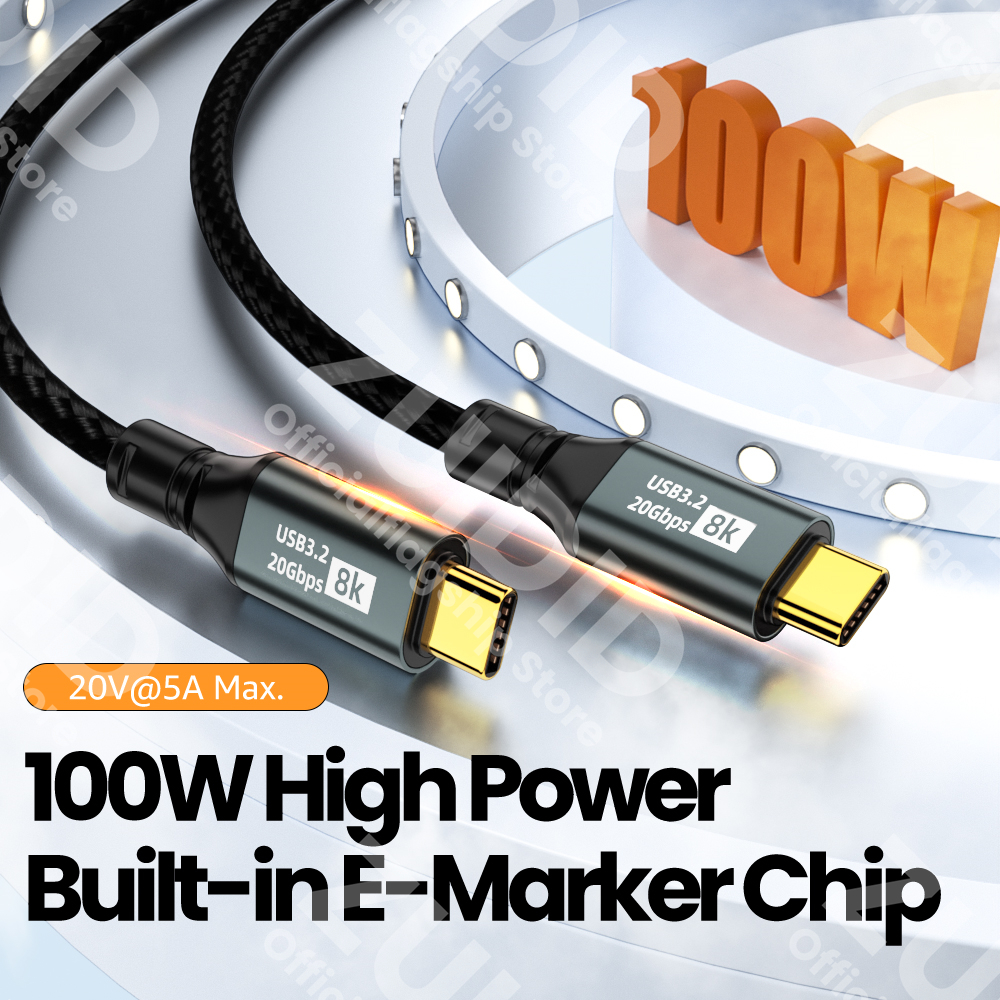 PD100W USB 3,2 20Gbps ThunderBolt 3 tipo C a tipo C Cable 8K @ 60Hz Cable de USB-C para iPhone 15 Pro Max MacBook Samsung 2/3m