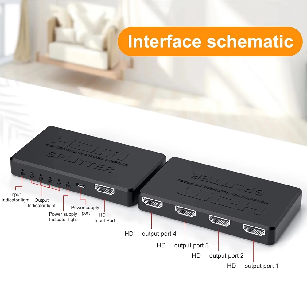 Divisor compatible con HDMI 4K 2K, 1 entrada, 4 salidas, interruptor HDTV 4x1, adaptador compatible con HDMI, conmutador de vídeo HD para Xbox, PS4, DVD, PC y portátil