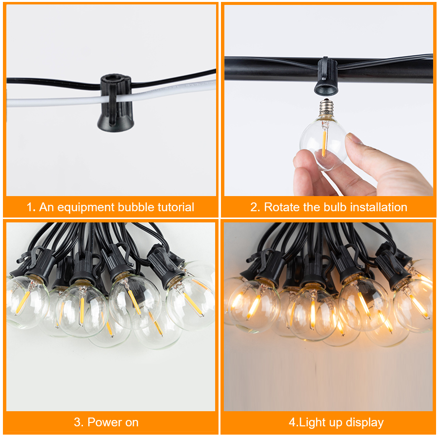 G40 LED zewnętrzne łańcuchy świetlne kulkowe 7.6M/20M nietłukące światła tarasowe na zewnątrz przydomowy ganek wystrój ogrodu