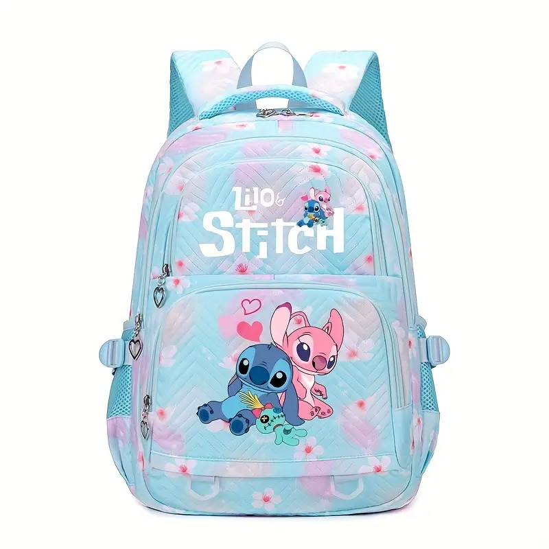 DISNEY Stitch & Lilo Anime Women's Backpack - Large Capacity Bag with Adjustable Straps & Zipper Closure
