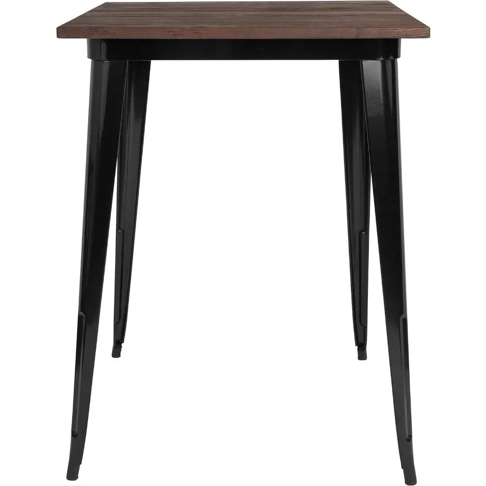 Modern bar table, 31.5 "square black/wood metal indoor bar, suitable for home use (31.5" D x 31.5 "W x 42" H), bar table