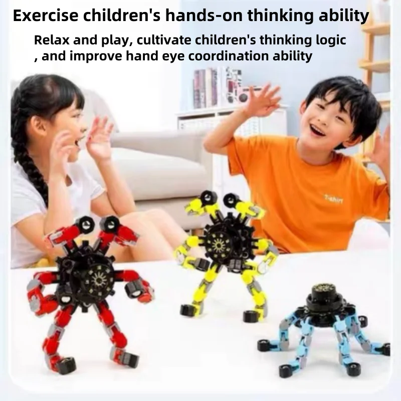 Brinquedos sensoriais engraçados, brinquedo de dedo robô de corrente transformável 4 peças giradores mecânicos de robô de deformação diy