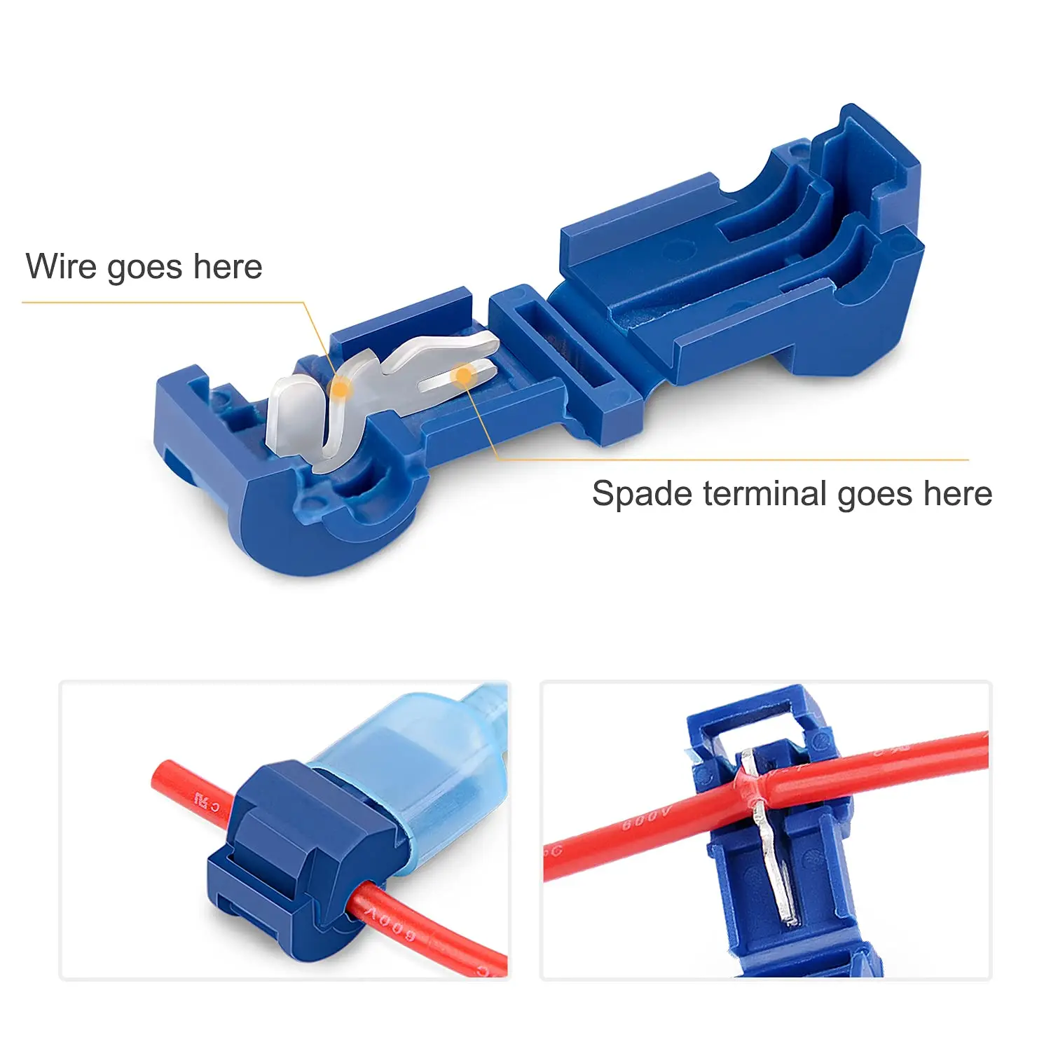 120 peças/60 pares terminais de fio de emenda rápida t-tap auto-descascamento com kit de desconexão rápida masculina totalmente isolada de nylon