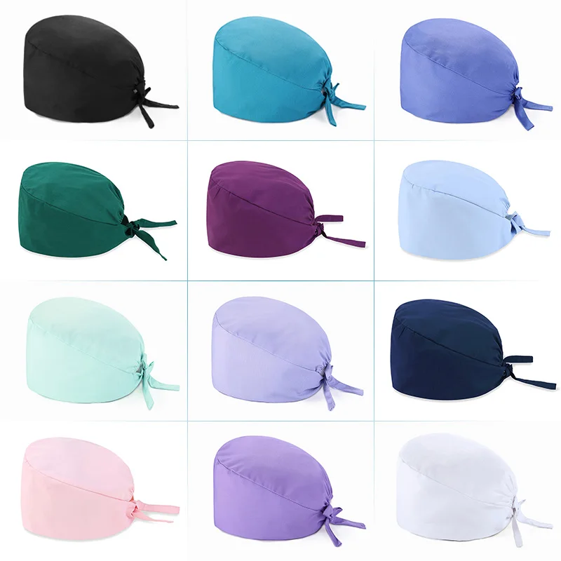 Neue Unisex Solid Color Scrub Krankenschwester Hut Einstellbare Schönheit Salon Pflege Kappe Labor Pet Shop Krankenschwester Arzt Arbeits Kappen