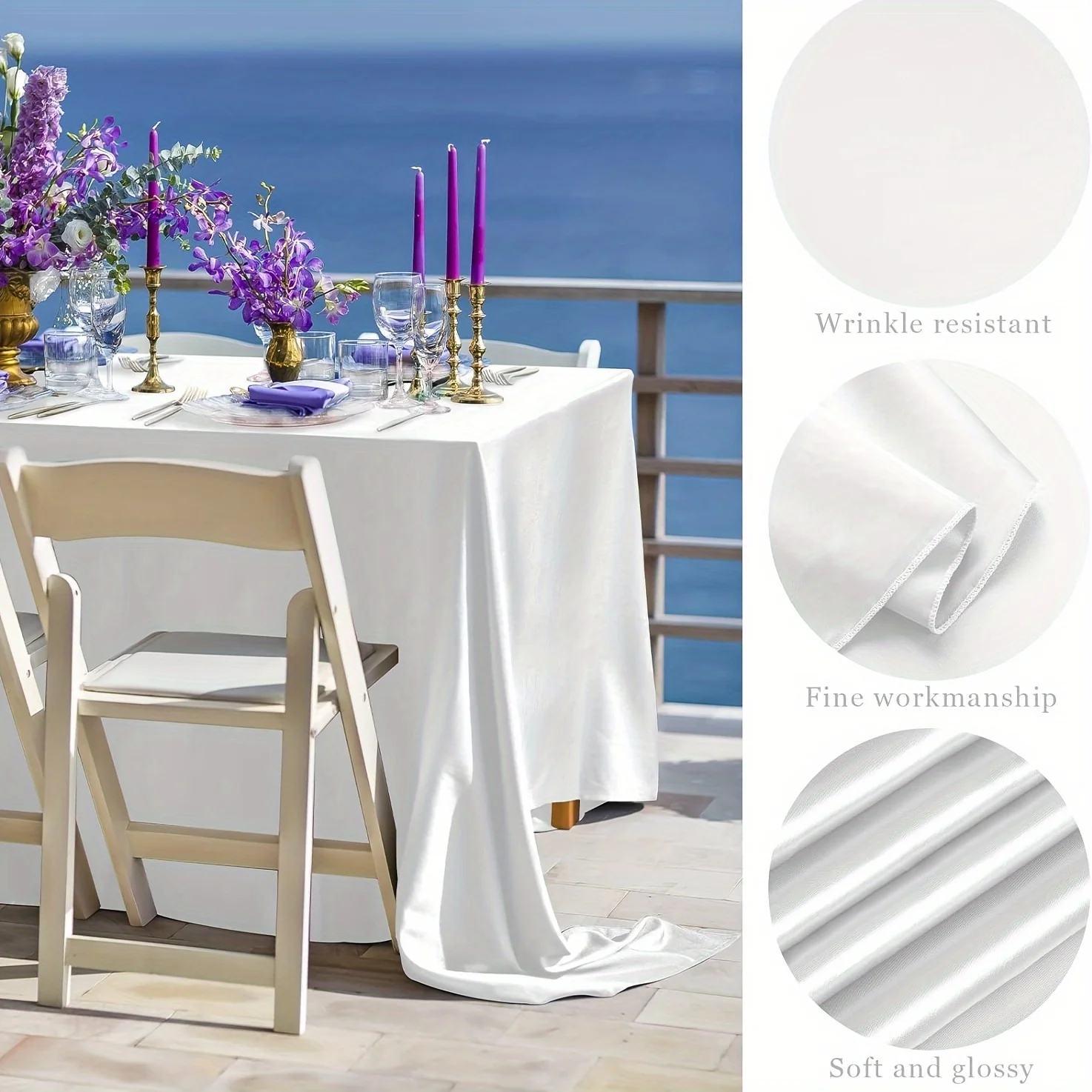 Toalha de mesa retangular de cetim, toalha de mesa branca para casamento, natal, chá de bebê, eventos de aniversário, decoração de banquete, mesa de jantar para casa