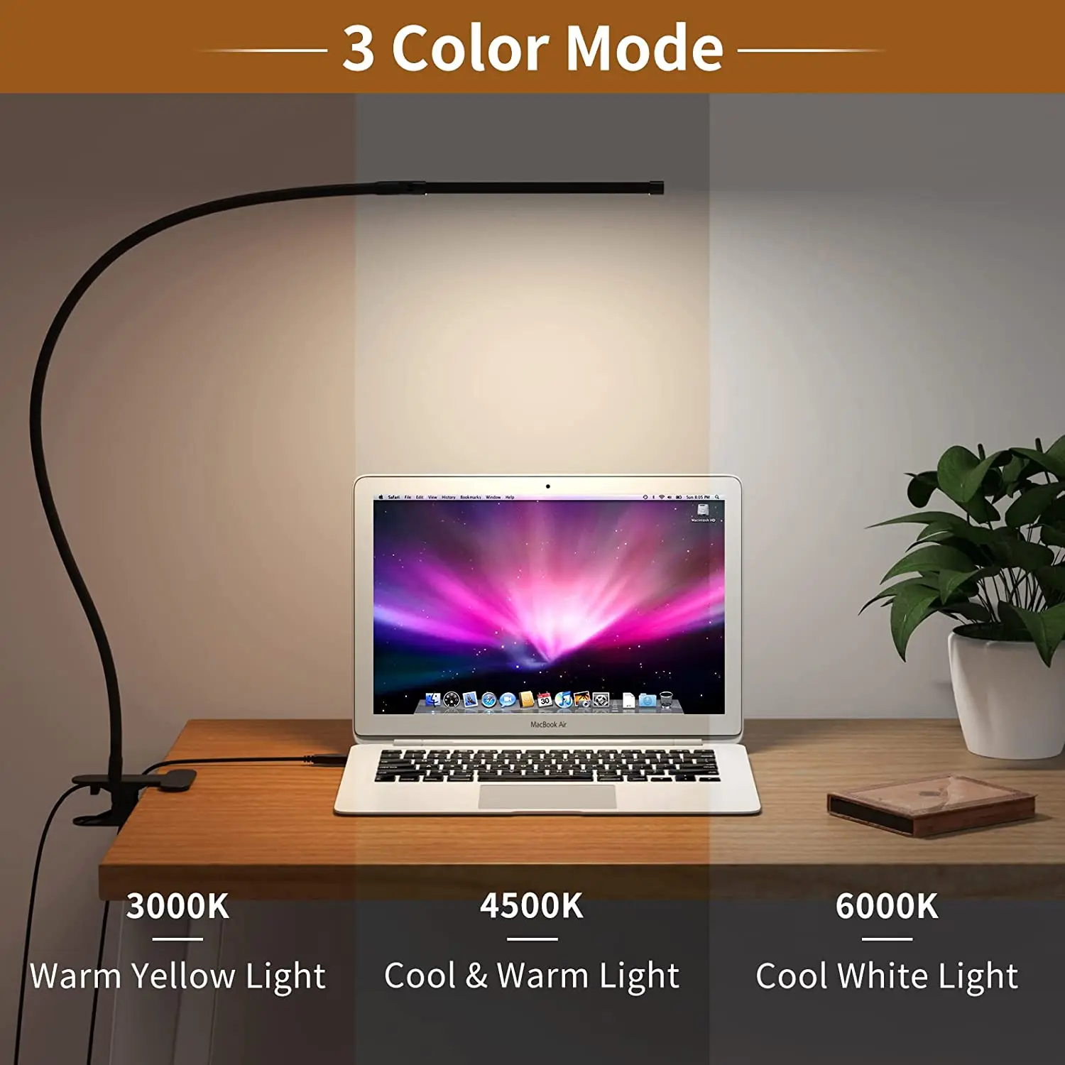 Lâmpada de mesa led de 10w com braçadeira regulável clipe na luz de leitura 10 nível de brilho 3 modos de iluminação flexível lâmpada de mesa de estudo usb