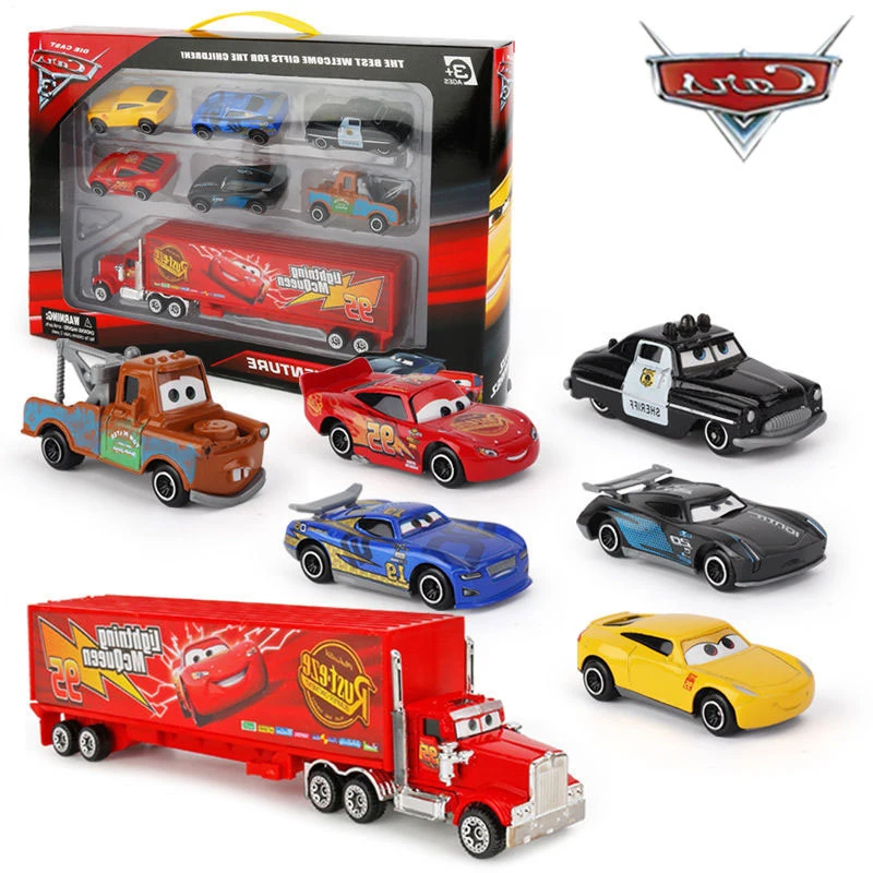 7-6 sztuk Zestaw Disney Pixar Car 3 2 1 Zygzak McQueen Jackson Storm Mack Ciężarówka 1:55 Odlewany metalowy model samochodu Zabawka Chłopiec Prezent świąteczny