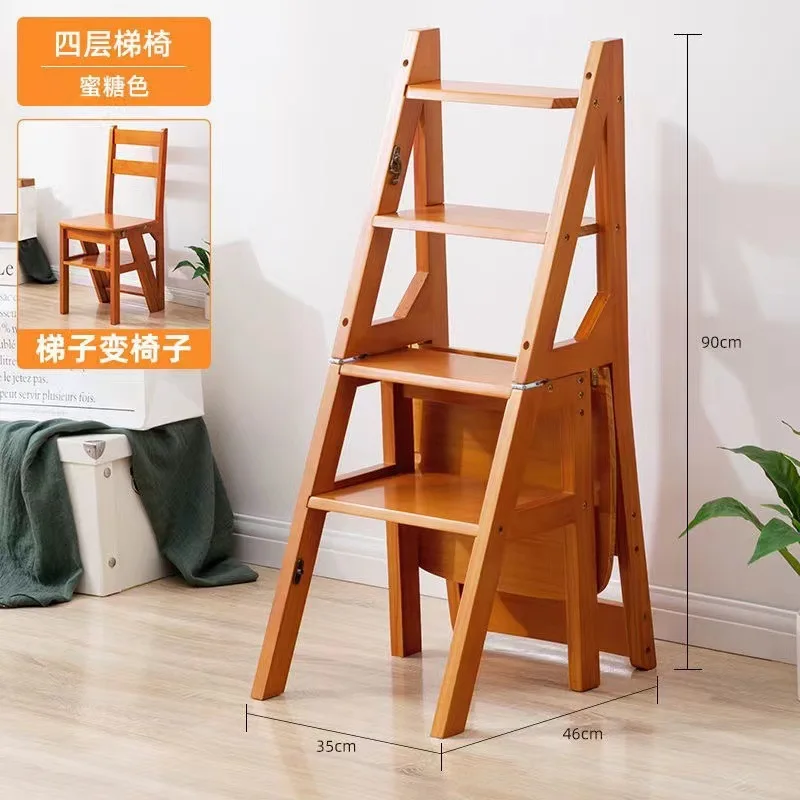 Sedia con scaletta in legno massello Sedia con scaletta per uso domestico Sgabello con scaletta pieghevole a doppio uso Scala a pedale per arrampicata interna multifunzione
