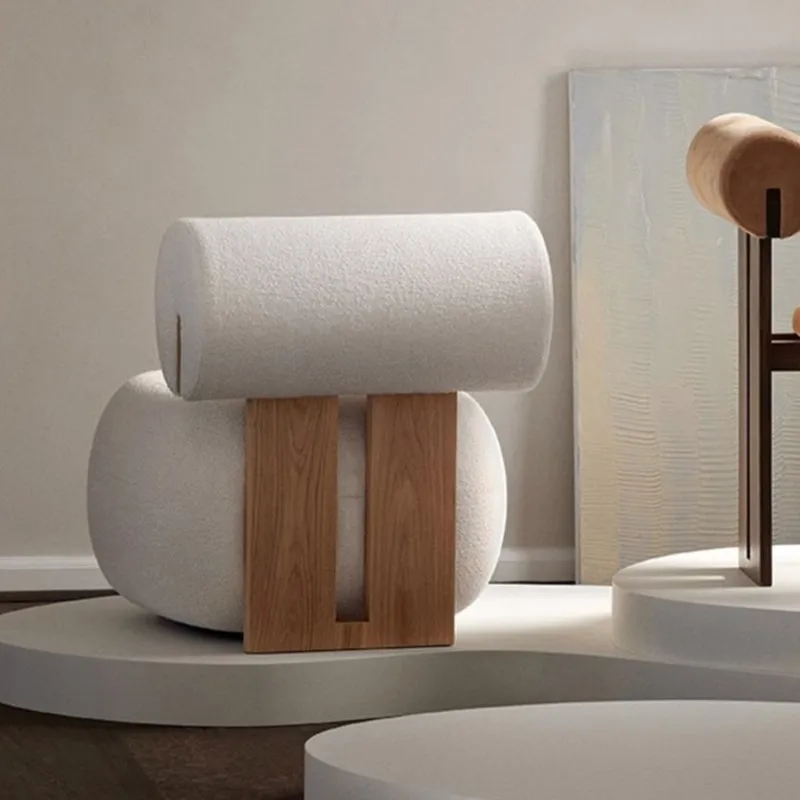 Silla de sofá de madera maciza de estilo nórdico moderno, se puede utilizar como viento crema, sala de estar, silla de hipopótamo de lana de cordero perezosa, silla de ocio individual