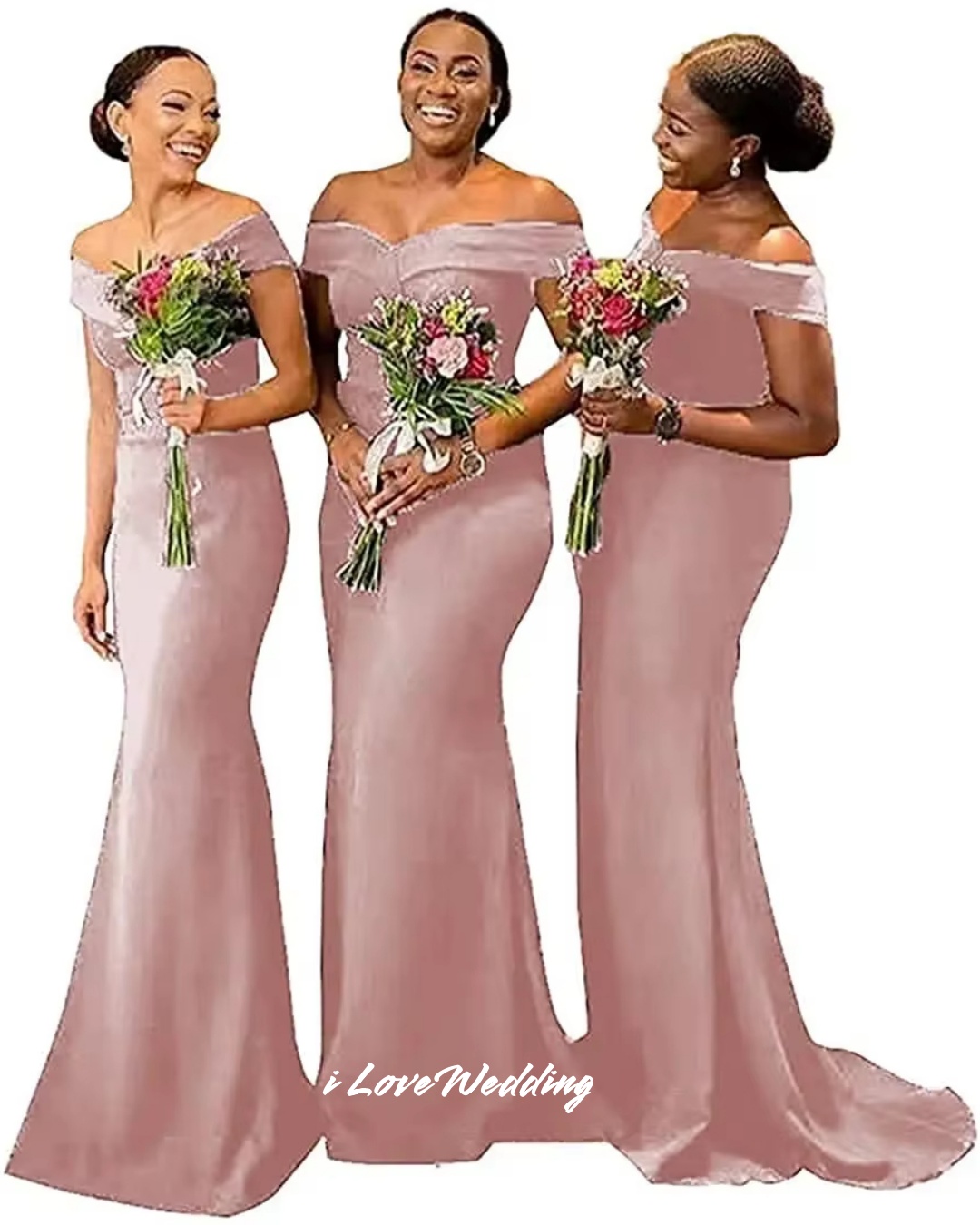 Women's Green Off the Shoulder Bridesmaid Dresses 2025 Satin Strapless Mermaid Ruched Sweep Train Wedding Party Dress Customized