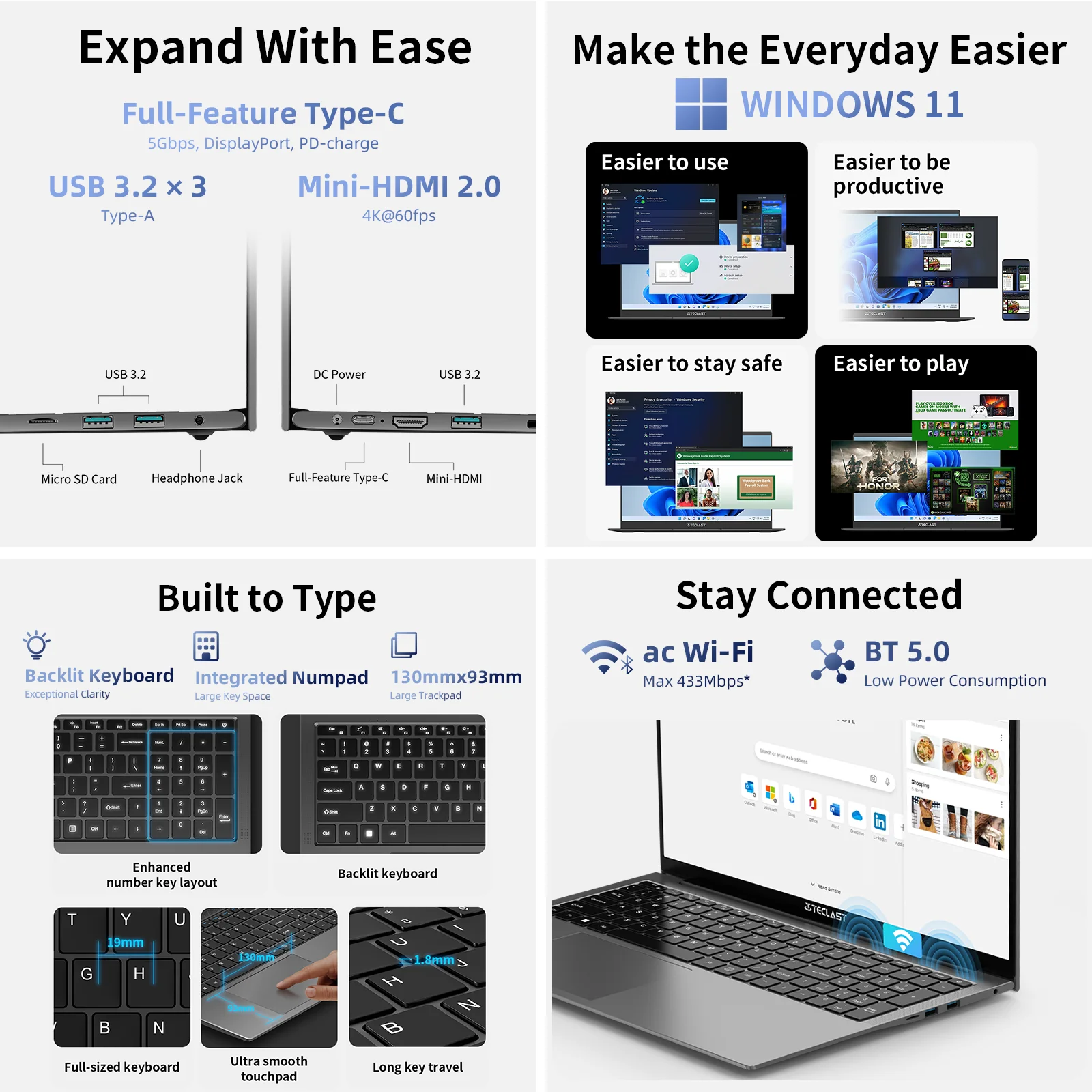 Teclast F17Plus 17,3-Zoll-Laptop Intel N95 16 GB RAM 512 GB SSD Windows 11 Notebook 180 °   Flip-Computer-Tastatur mit Hintergrundbeleuchtung Mini-HDMI