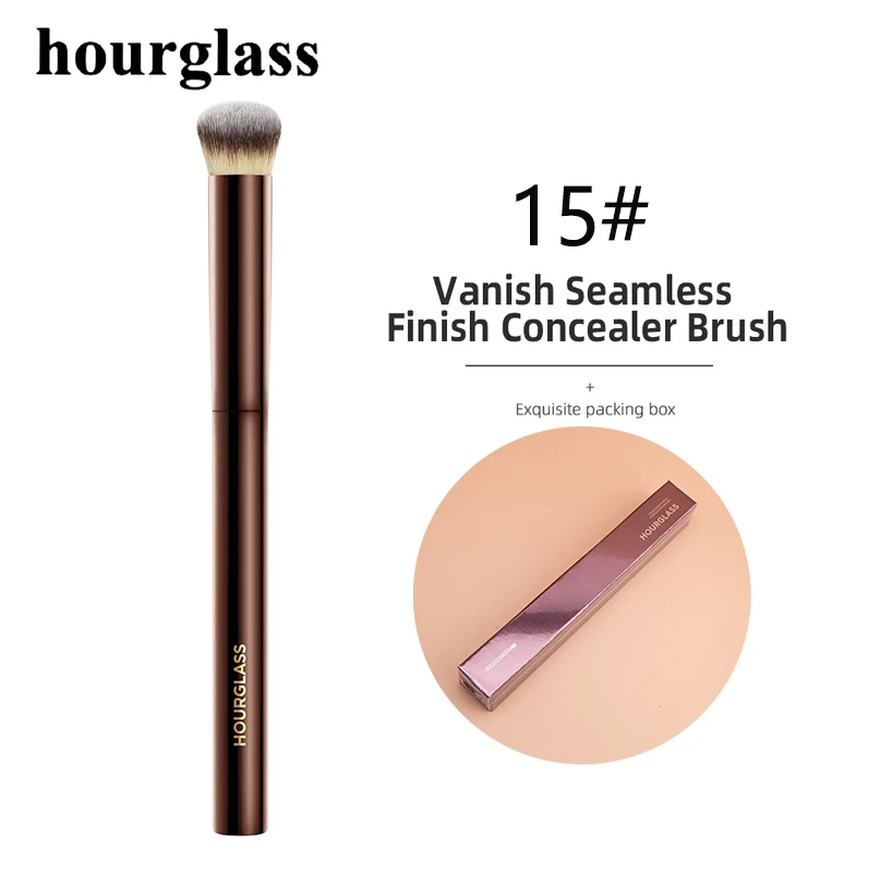Cepillo corrector de reloj de arena, cepillo corrector en ángulo de pelo sintético, corrector de ojos, cepillo para mezclar, herramienta de maquillaje con mango de Metal marrón