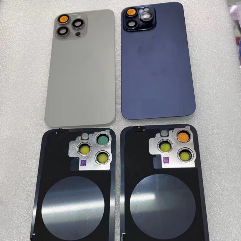 Cubierta trasera de cristal con lente de cámara, placa de hierro, anillo magnético para iPhone 15 pro max, batería, reemplazo de reparación de carcasa de puerta trasera