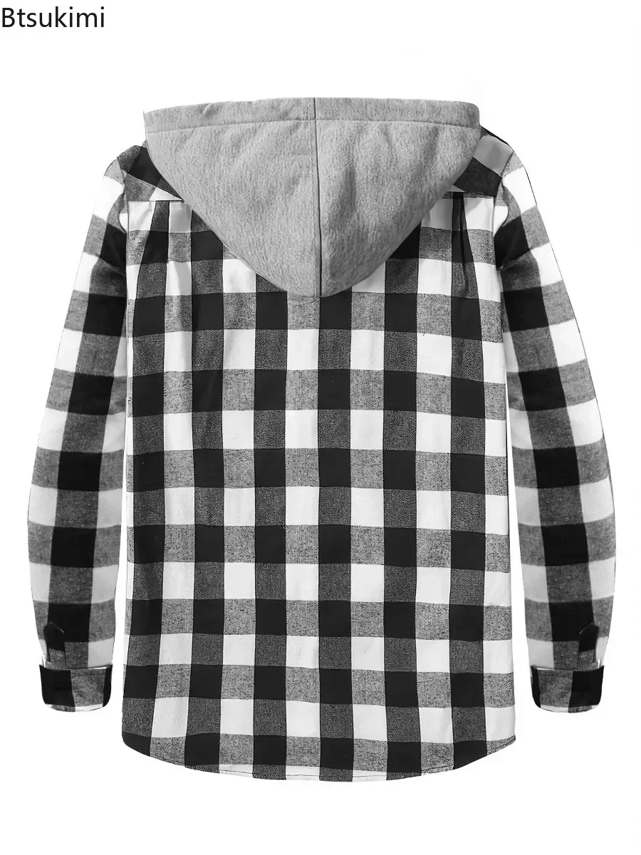 Frühling Herbst männer Plaid Shirts Lose Beiläufige Lange Ärmel Hemd Jacken Mode Mit Kapuze Strickjacke Mäntel Einfache Sport Tops für männer