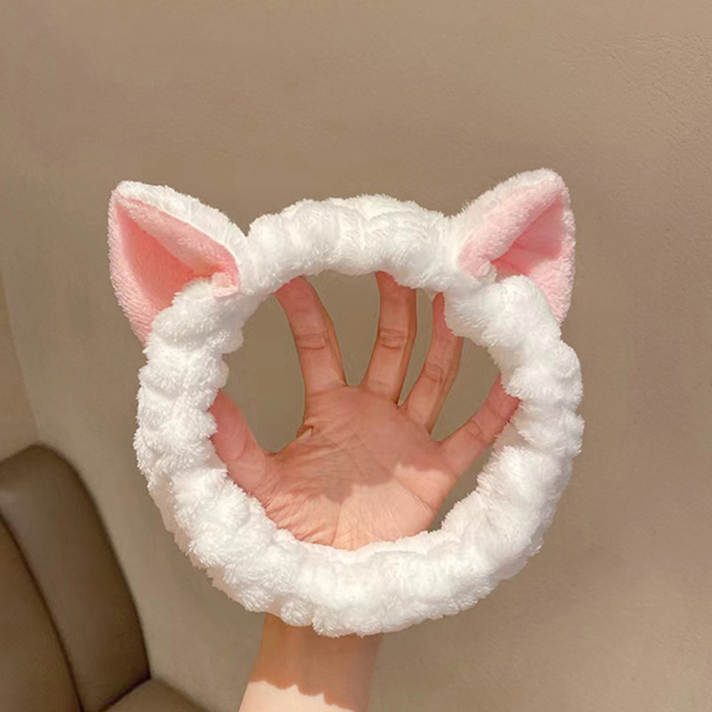 Cute Cat Spa Headband for Washing Face Makeup Skincare, Animal Headbands for Women Girls Trendy Stuff Gifts Soft Coral Fleece Fa