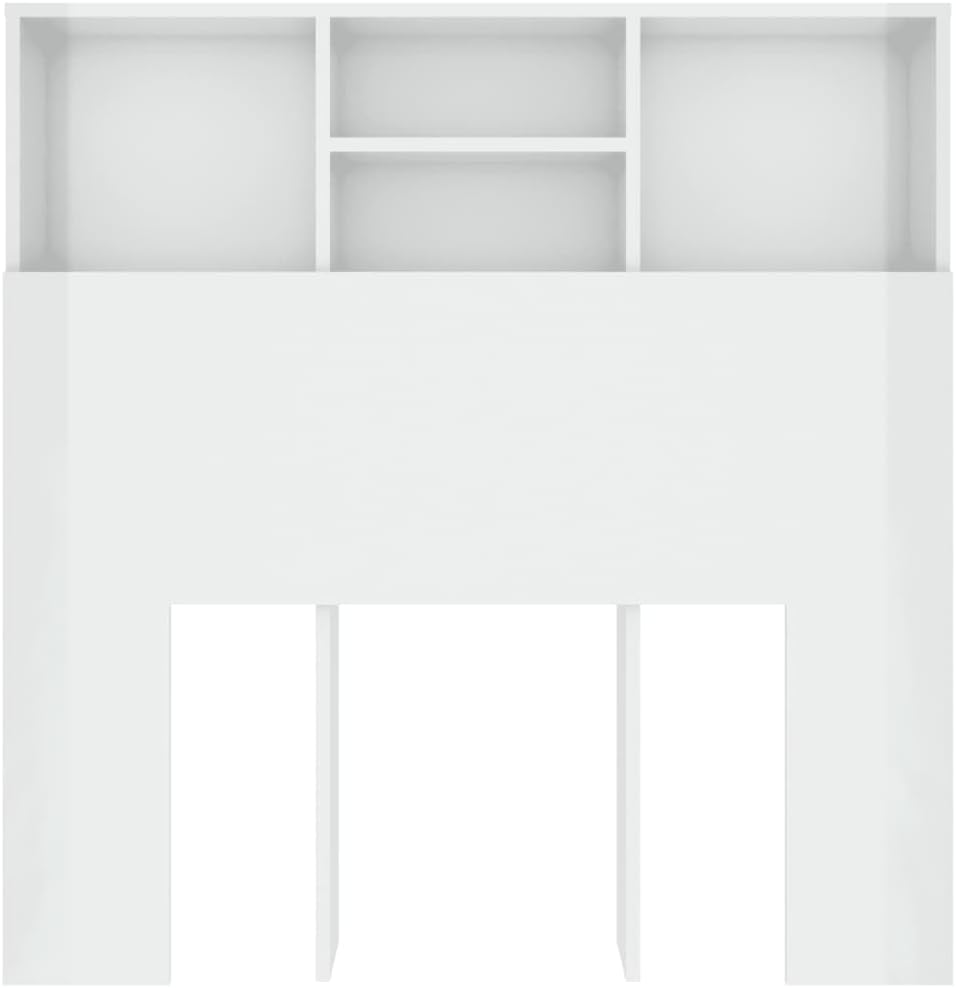 Cabecero Armario de Cama con Almacenaje Pared Dormitorio Estantería Habitación Libros Decoraciones Blanco Brillant