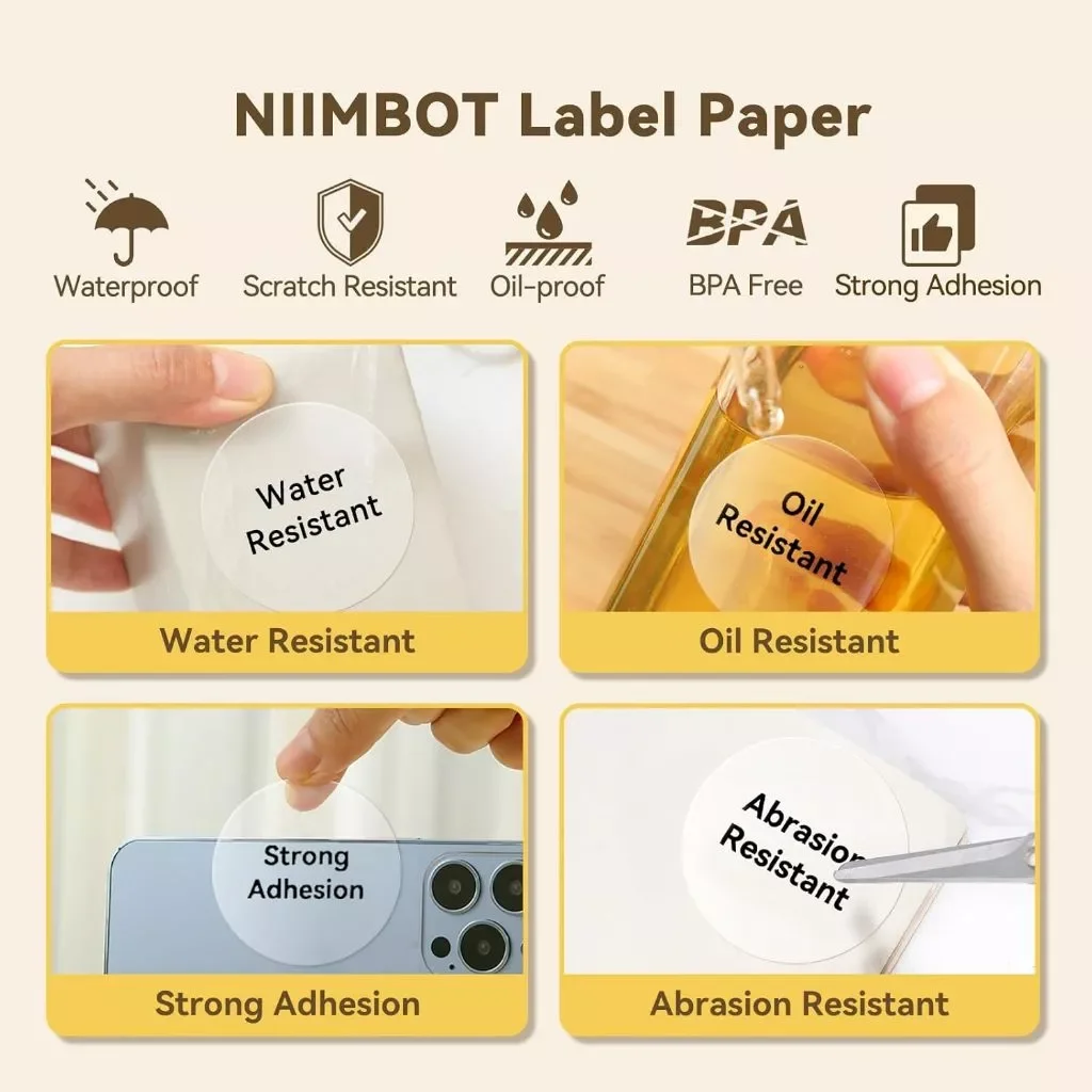 NIIMBOT B21/B1/B3s Przezroczysty papier do drukowania etykiet Naklejka z nazwą Wodoodporny okrągły/kwadratowy papier termiczny do etykiet