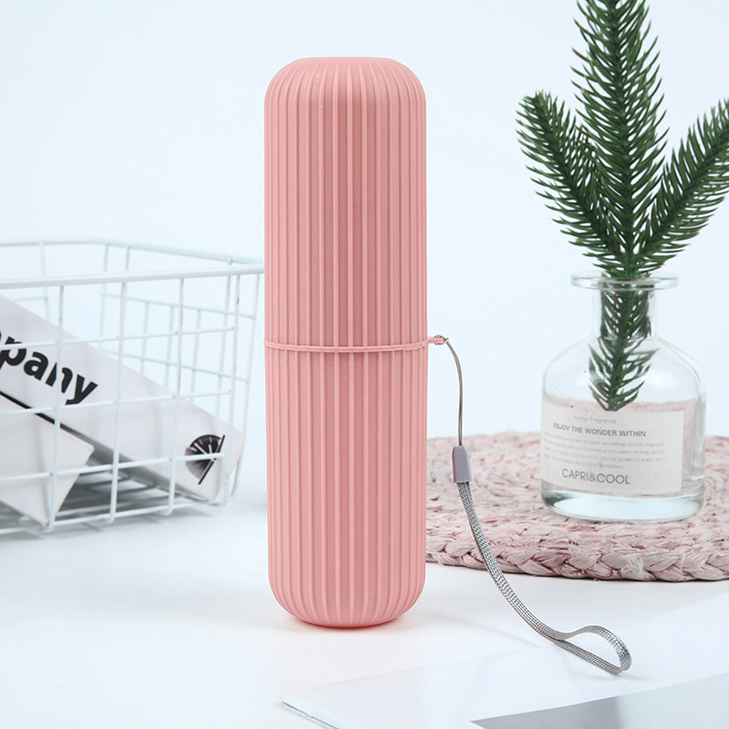 Copo de escova de dentes essencial de viagem com listra vertical portátil casal caixa de armazenamento de pasta de dente simples copo de enxaguatório bucal