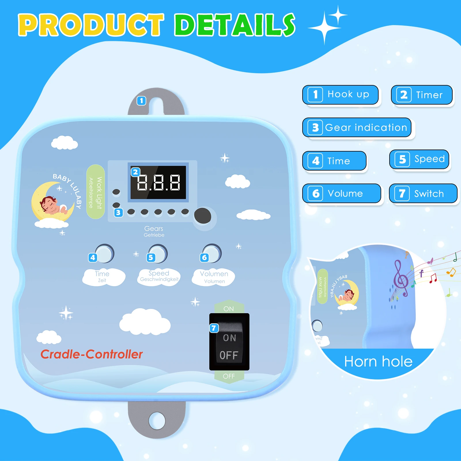 Electric Baby Swing Controller, 2-Piece Spring and Remote Control, Motor Spring Cradle, Adjustable Timer, Up to 20kg