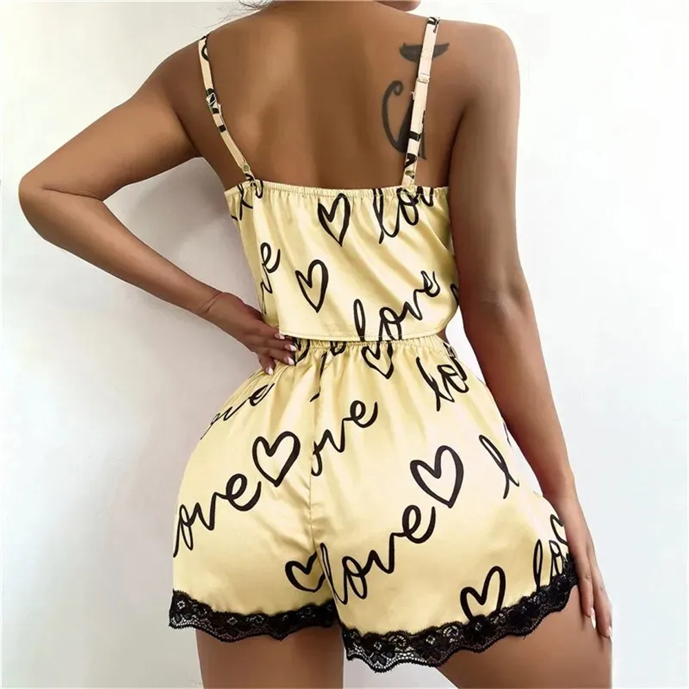 2-częściowy zestaw damski piżama z krótkimi spodenkami garnitur Homewear bielizna z nadrukiem Pijama seksowna bielizna kamizelki zbiorniki koszulka nocna damska bielizna nocna