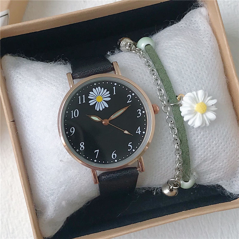 Harajuku estilo margarida relógio infantil simples quartzo couro verde rosa relógios para meninas com pulseira caixa de relógio presente reloj