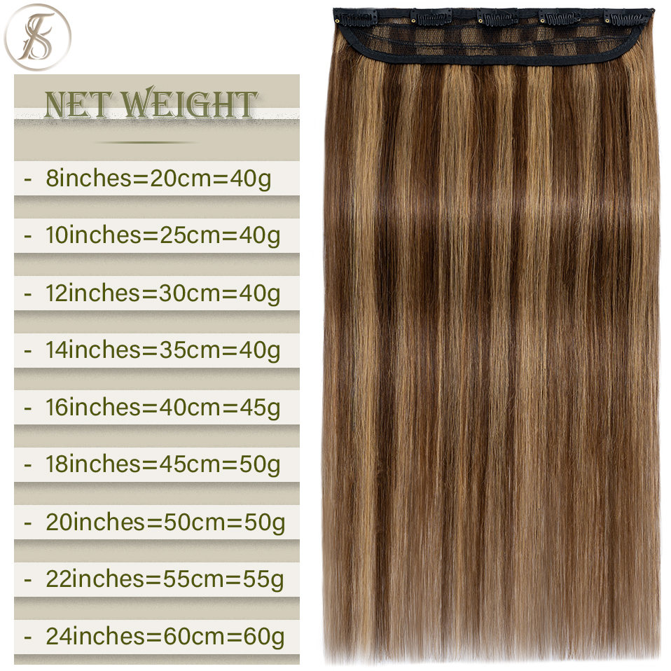 TESS 40-60g 10 "-24" คลิปต่อผมมนุษย์ผมคลิป 3/4 Full Head Hairpiece คลิปธรรมชาติผมส่วนขยาย Healthy End