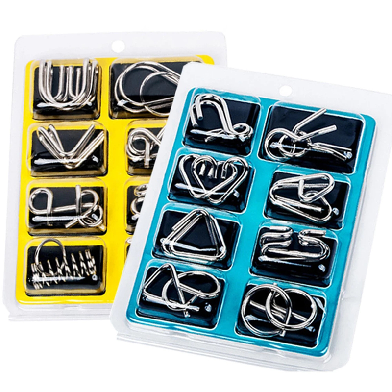 モンテッソーリ金属線パズル,iqゲーム,ロンペカベサ,3Dケース,頭の体操,子供と大人のための知的おもちゃ,8個セット