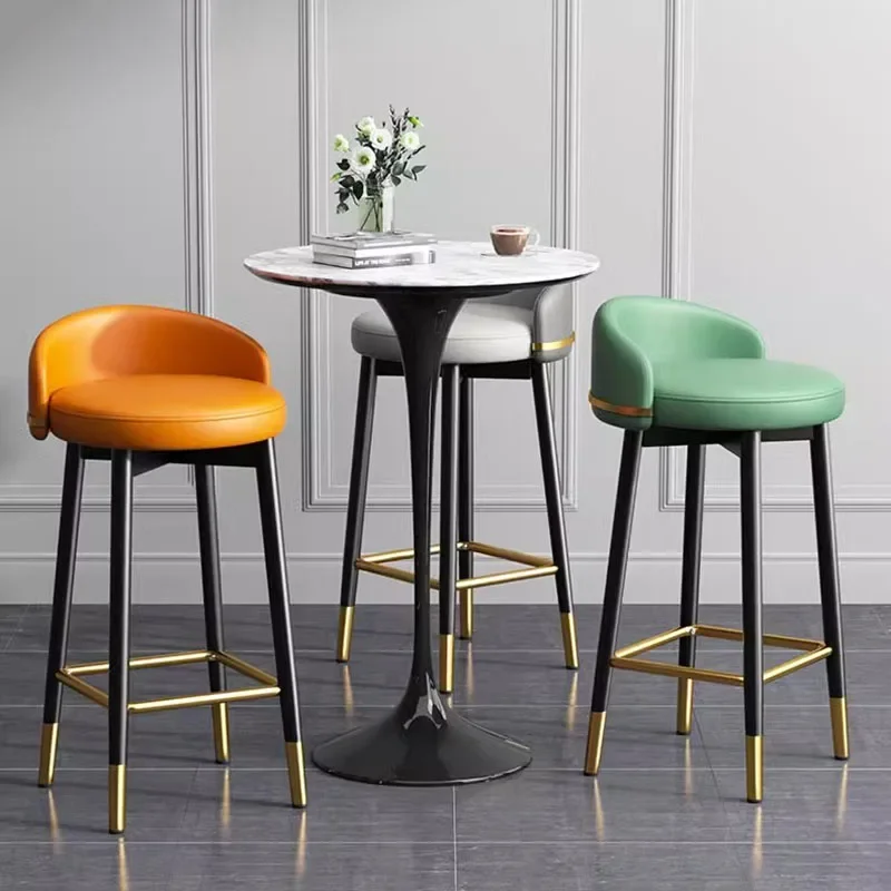 Modern bar stools, restaurant black leather stools, luxurious high-quality bar furniture